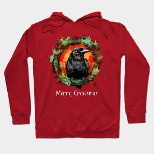 Funny "Merry Crowsmas" Christmas Crow & Wreath Hoodie